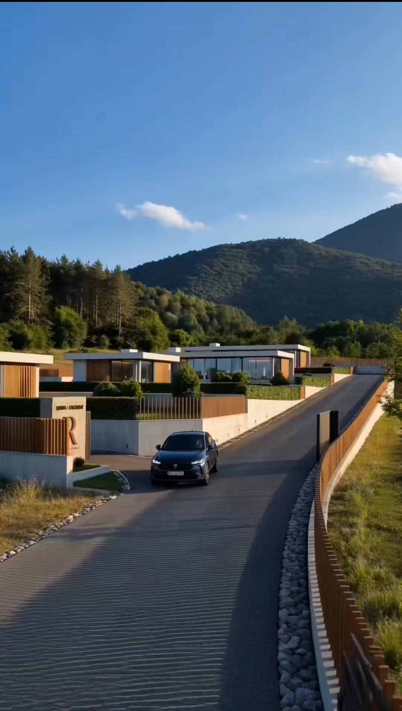 Private road and gated entrance to the estate